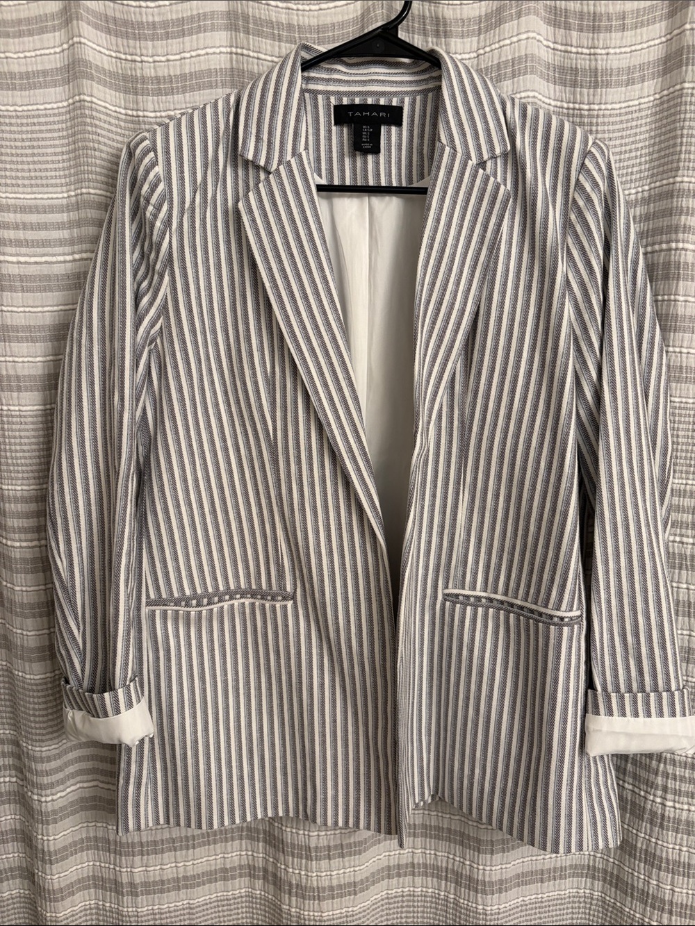 Tahari Navy and White Striped Blazer